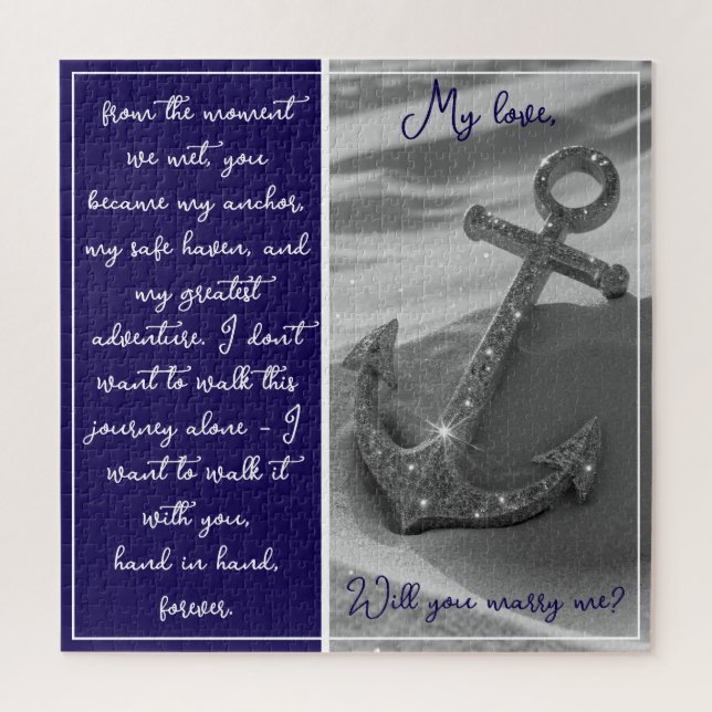 Dark Blue Anchor Proposal Will You Marry Me Jigsaw Puzzle (Vertical)
