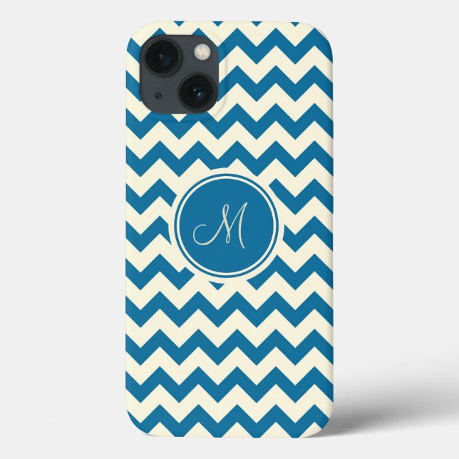 Dark Blue And Beige Retro Chevron Monogram Case-Mate iPhone Case (Back)
