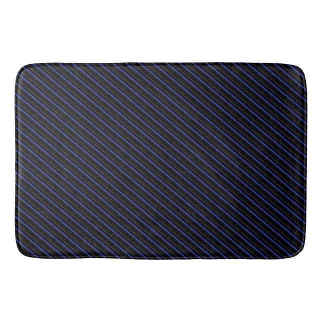 Dark Blue and Black Diagonal Striped Bath Mat (Front)