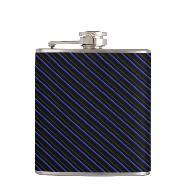 Dark Blue and Black Diagonal Striped Hip Flask (Front)