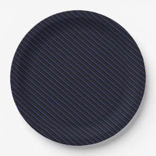 Dark Blue and Black Diagonal Striped Paper Plate
