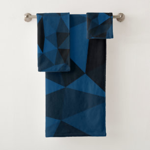 Dark blue and black geometric mesh pattern bath towel set