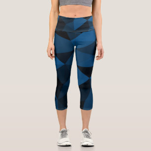 Dark blue and black geometric mesh pattern capri leggings