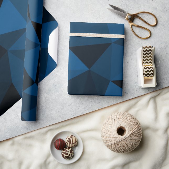 Dark blue and black geometric mesh pattern wrapping paper (Crafts)