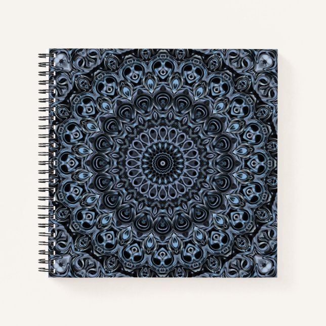 Dark Blue and Black Mandala Pattern Design Notebook (Front)