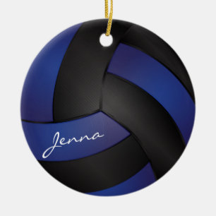 Dark Blue and Black Personalise Volleyball Ceramic Tree Decoration