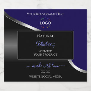 Dark Blue and Black Wavy Silver Logo Product Label