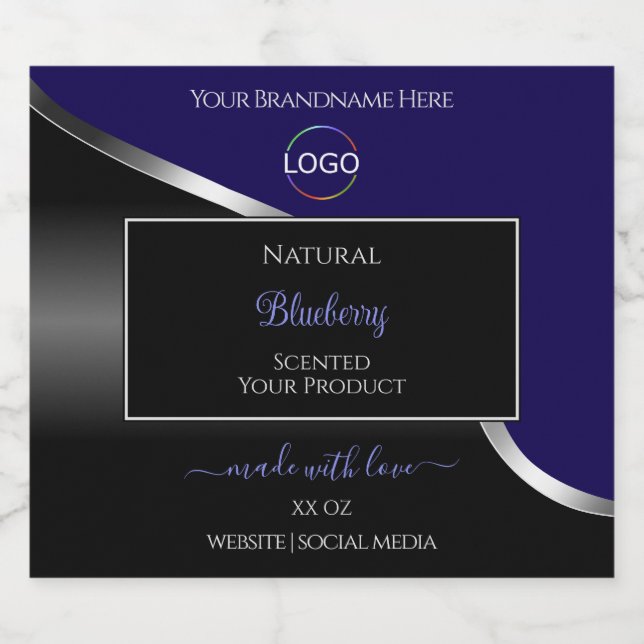 Dark Blue and Black Wavy Silver Logo Product Label (Single Label)