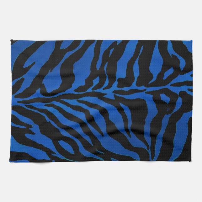 Dark Blue and Black Zebra Striped Hand Towel (Horizontal)