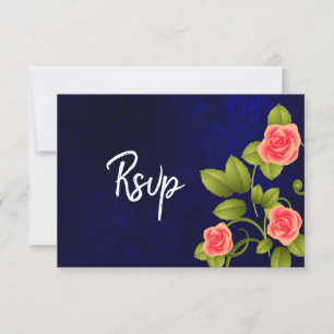 Dark Blue and Coral Rose Flower Wedding Collection RSVP Card