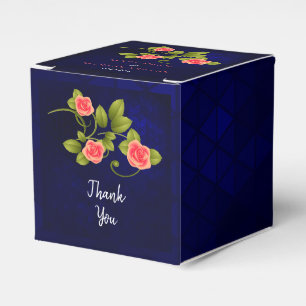 Dark Blue and Coral Rose Flower Wedding Favour Box