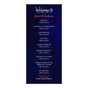 Dark Blue and Coral Rose - Wedding Program Rack Card