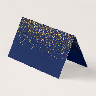 Dark Blue and Gold Confetti   Blank Business Card