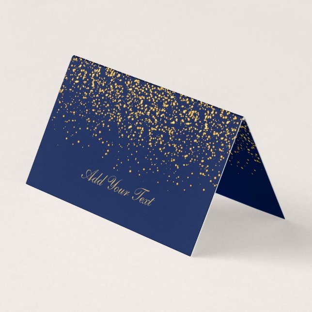 Dark Blue and Gold Confetti | Place Cards (Front)