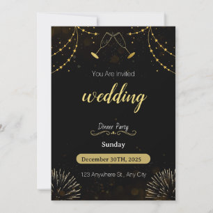 Dark Blue and Gold Simple Party Invitation Wedding