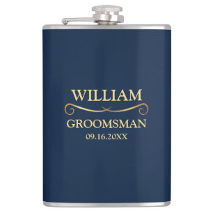 Dark Blue and Gold Vinyl Wrapped Hip Flask