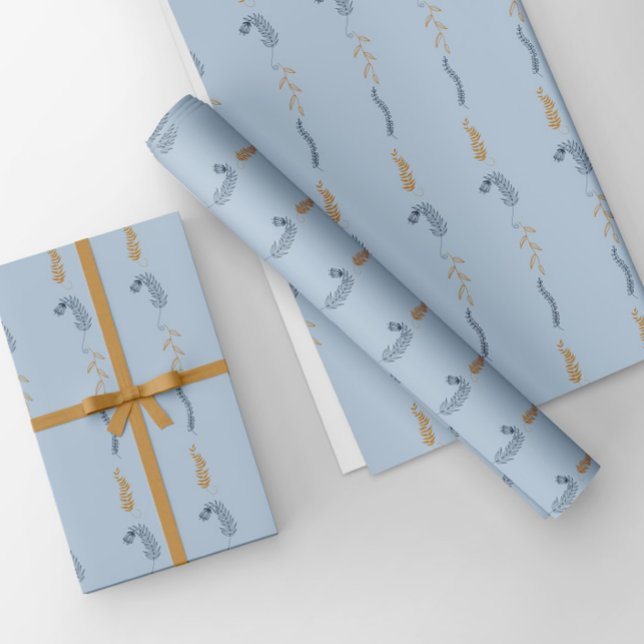Dark blue and golden floral doodles in blue wrapping paper sheet (Creator Uploaded)