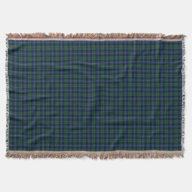 Dark Blue and Green MacLeod of Skye Clan Plaid Throw Blanket (Front)