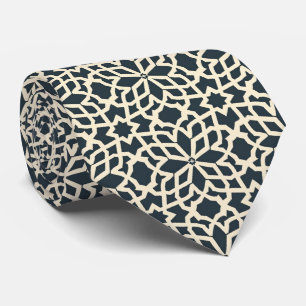 Dark Blue and Ivory Geometric Pattern – Modern Tie
