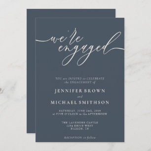 Dark Blue and Ivory Grey We are engaged Invitation
