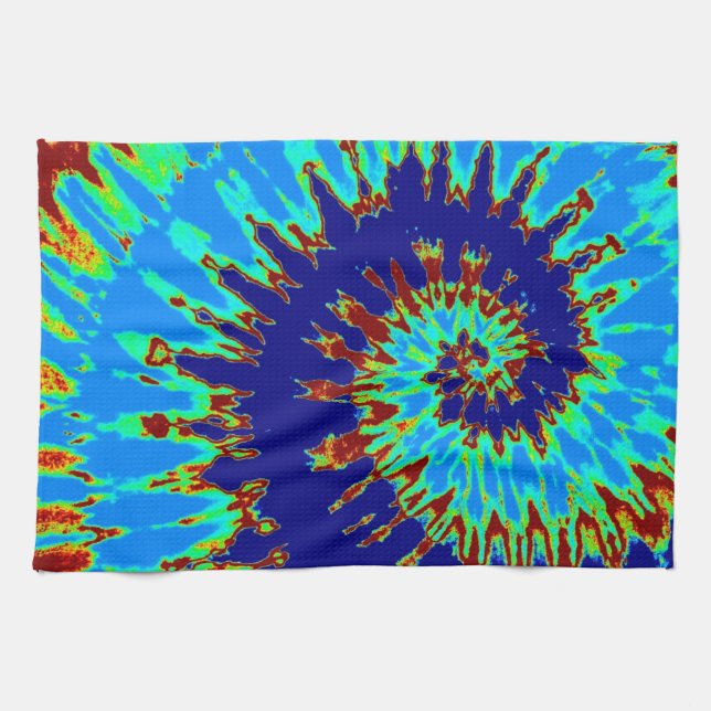 Dark Blue and Light Blue Tie Dye Kitchen Towel (Horizontal)