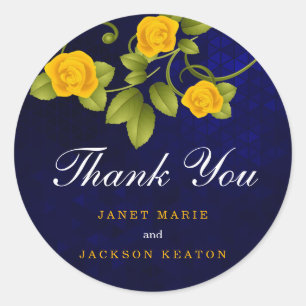 Dark Blue and Marigold Yellow Rose Classic Round Sticker