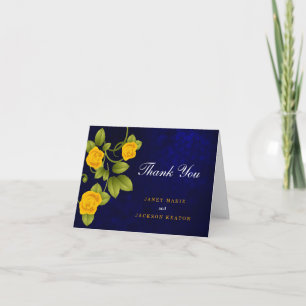 Dark Blue and Marigold Yellow Rose Wedding Thank You Card