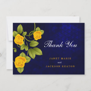 Dark Blue and Marigold Yellow Rose Wedding Thank You Card