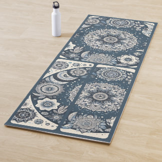 Dark Blue and off White Collage Yoga Mat
