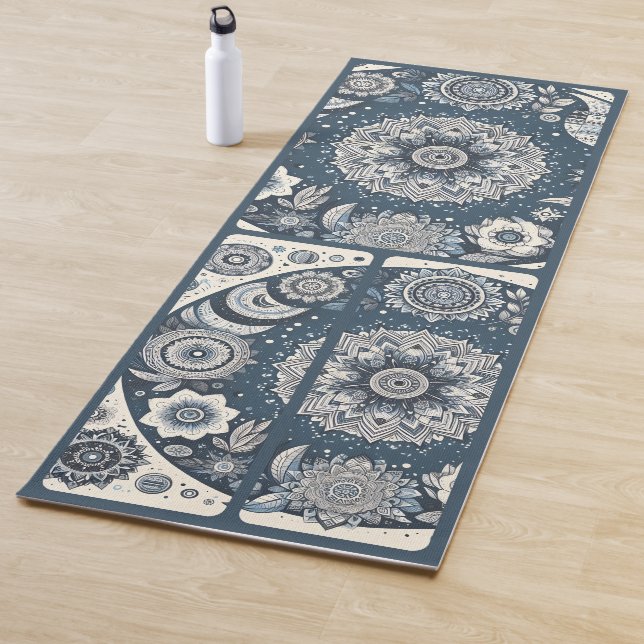 Dark Blue and off White Collage Yoga Mat (In Situ)