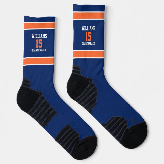 Dark Blue and Orange Crew Socks (Right)