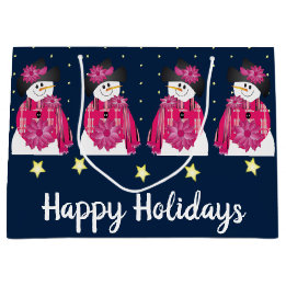 Dark Blue And Pink Snowman Large Gift Bag