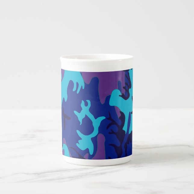 Dark Blue and Purple Camouflage Bone China Mug (Front)
