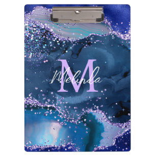 Dark Blue and Purple Glitter Ocean Agate Clipboard