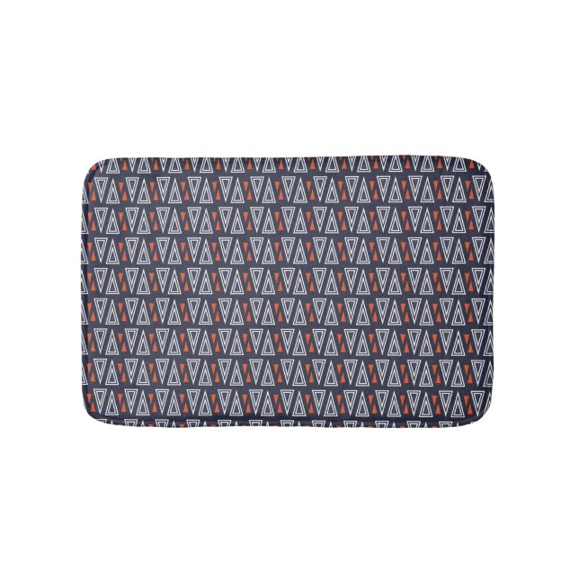 Dark Blue and Red Geometric Triangles Pattern Bath Mat (Front)