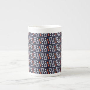 Dark Blue and Red Geometric Triangles Pattern Bone China Mug