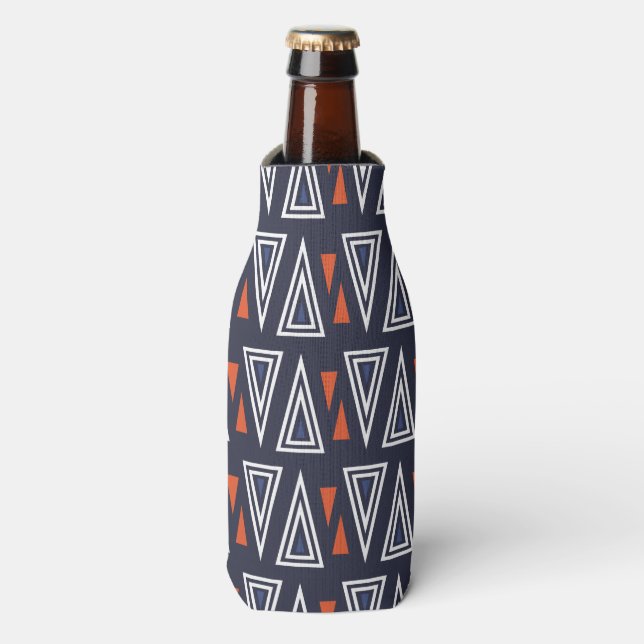 Dark Blue and Red Geometric Triangles Pattern Bottle Cooler (Bottle Front)