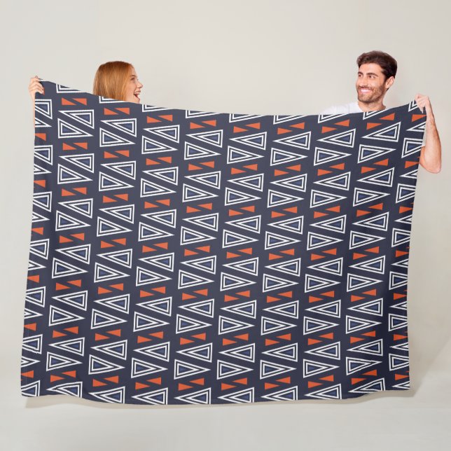 Dark Blue and Red Geometric Triangles Pattern Fleece Blanket (In Situ)