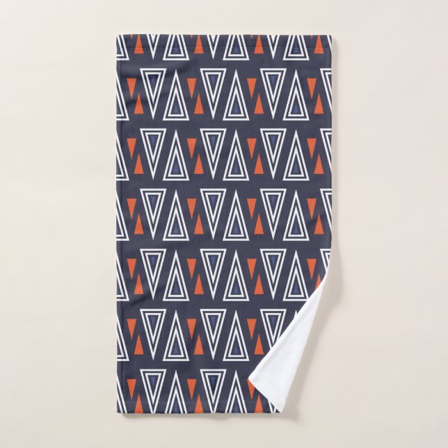 Dark Blue and Red Geometric Triangles Pattern Hand Towel (Hand Towel)