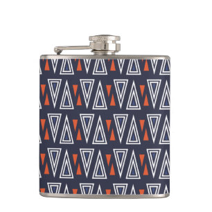 Dark Blue and Red Geometric Triangles Pattern Hip Flask