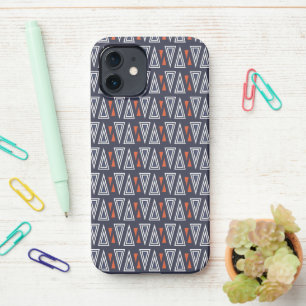 Dark Blue and Red Geometric Triangles Pattern iPhone 12 Case