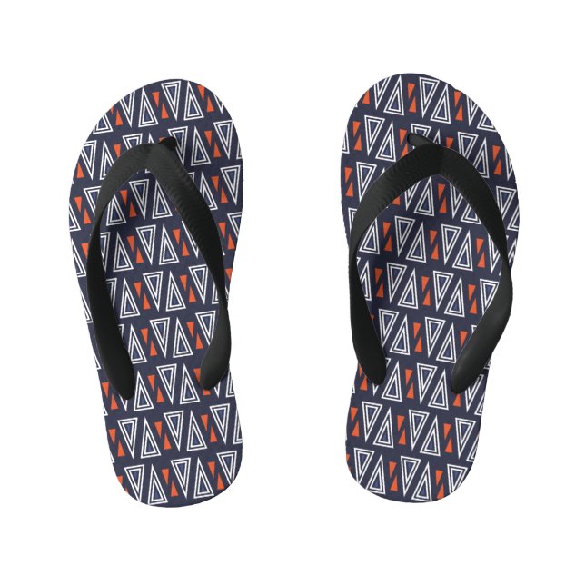 Dark Blue and Red Geometric Triangles Pattern Kid's Jandals (Footbed)