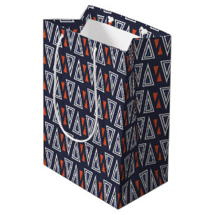 Dark Blue and Red Geometric Triangles Pattern Medium Gift Bag
