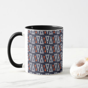 Dark Blue and Red Geometric Triangles Pattern Mug