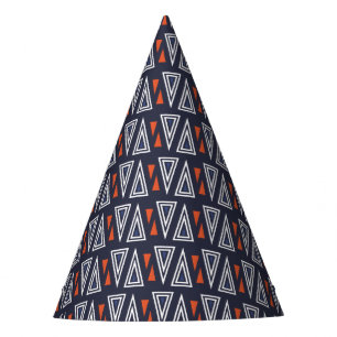 Dark Blue and Red Geometric Triangles Pattern Party Hat