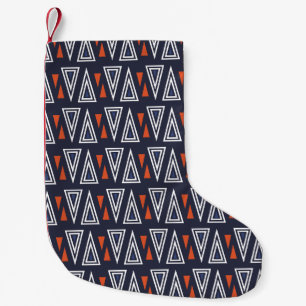 Dark Blue and Red Geometric Triangles Pattern Small Christmas Stocking