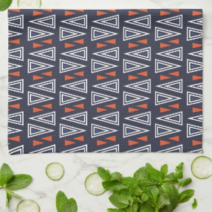 Dark Blue and Red Geometric Triangles Pattern Tea Towel