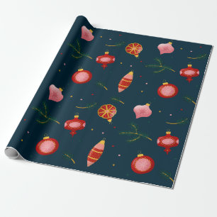 Dark Blue and Red Vintage Christmas Wrapping Paper