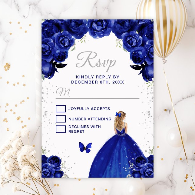 Dark Blue and Silver Blonde Hair Princess RSVP Card (Creator Uploaded)