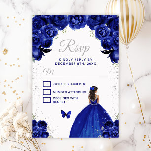 Dark Blue and Silver Dark Skin Princess RSVP Card